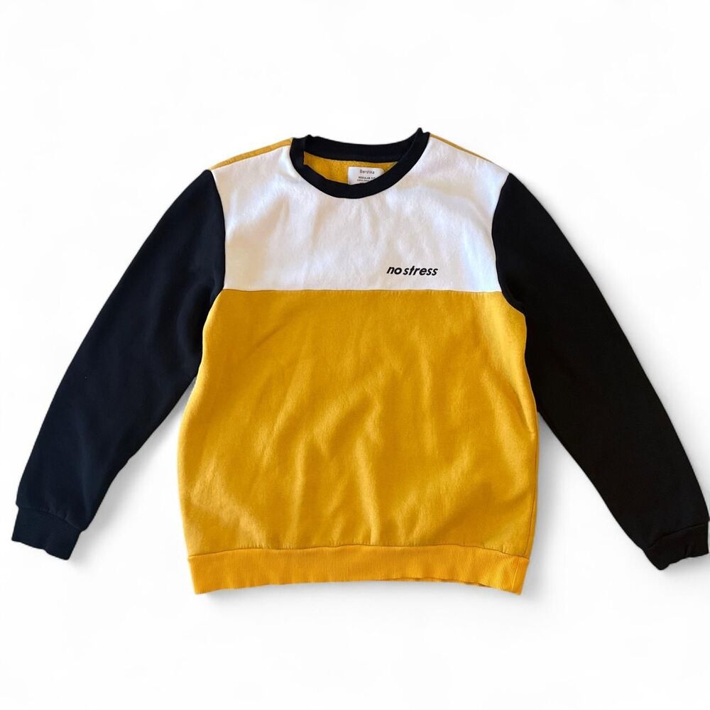 Bershka No Stress Colorblock Sweatshirt Size Medium Yellow Black White Fleece